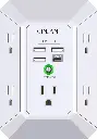 Wall Charger, Surge Protector, QINLIANF 5 Outlet Extender with 4 USB Charging Ports (4.8A Total) 3-Sided 1680J Power Strip Multi Plug Adapter Spaced for Home Travel Office (3U1C) 